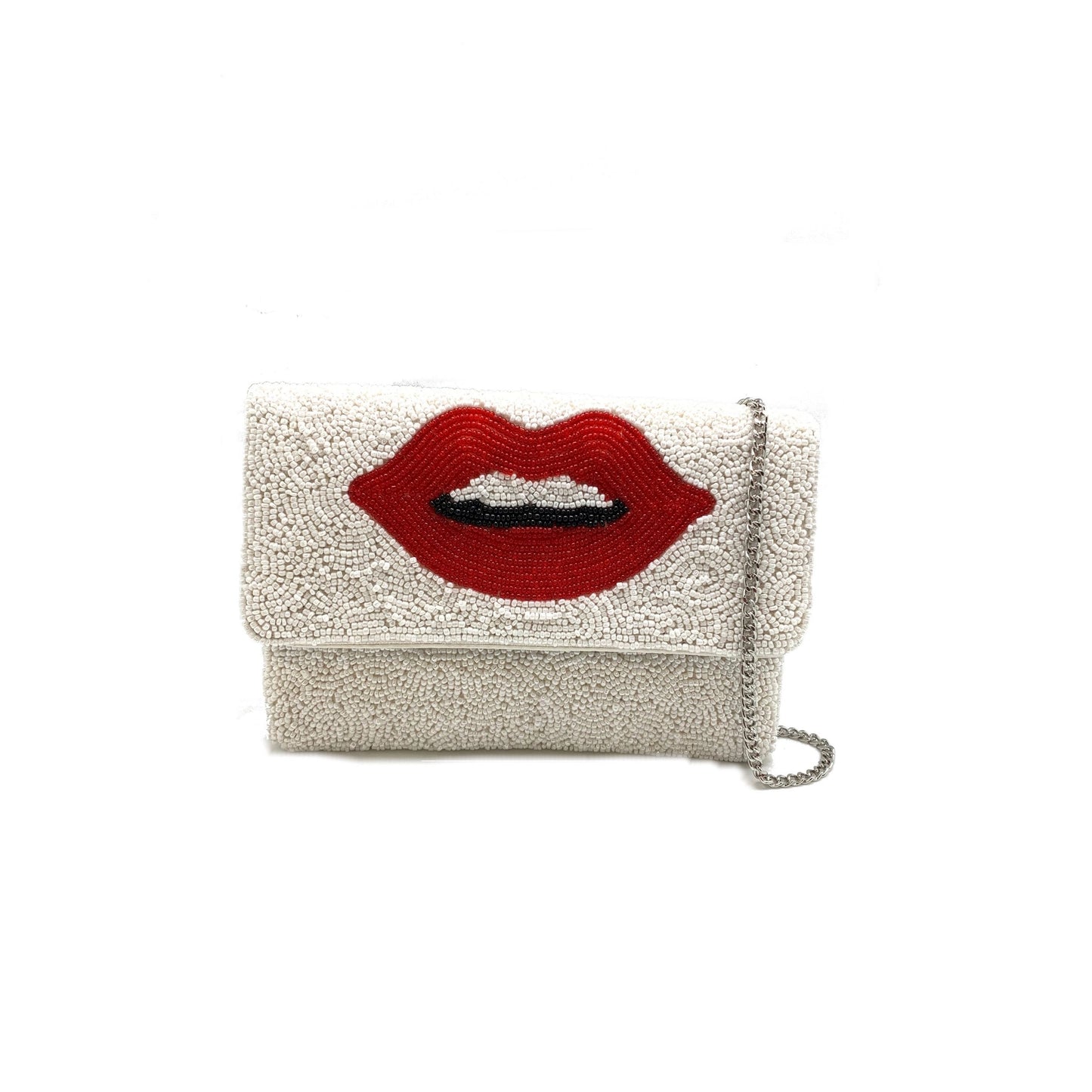 Red Lips Beaded Clutch Bag