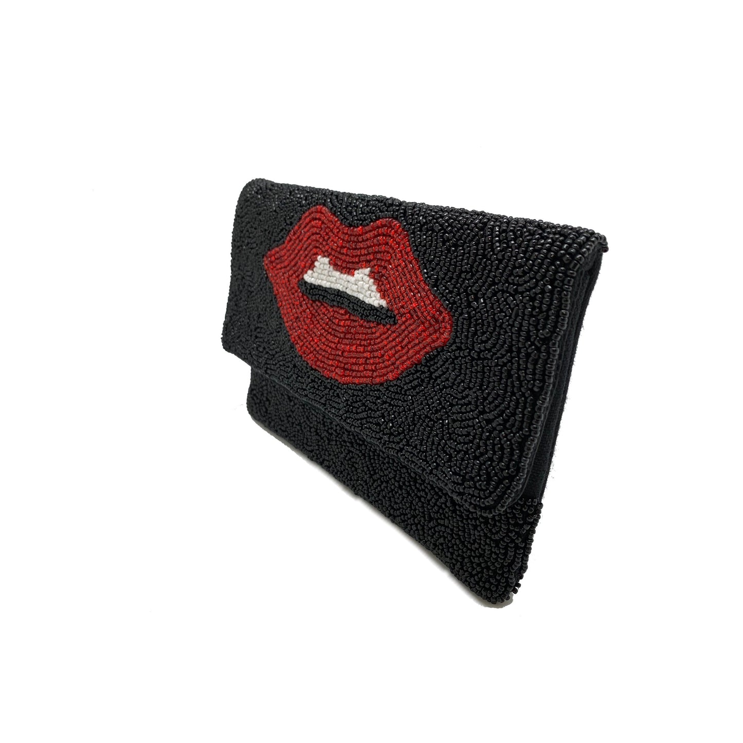 Red Lips Beaded Clutch Bag