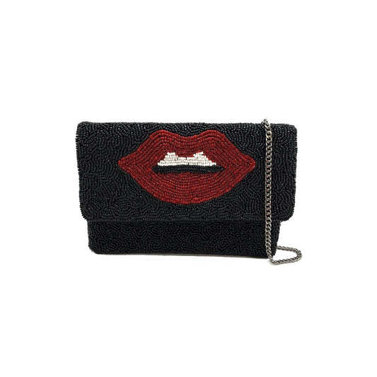 Red Lips Beaded Clutch Bag