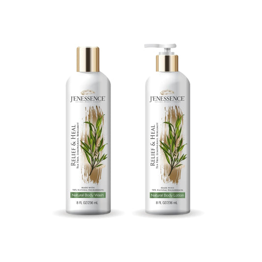 Relief & Heal Natural Therapeutic Body Wash & Body Lotion Set (Lemongrass, Tea Tree, Bergamot)