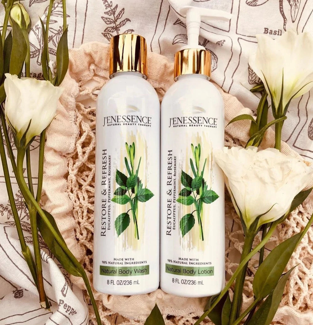 Restore & Refresh Natural Therapeutic Body Wash & Body Lotion Set (Mint, Eucalyptus, Rosemary)