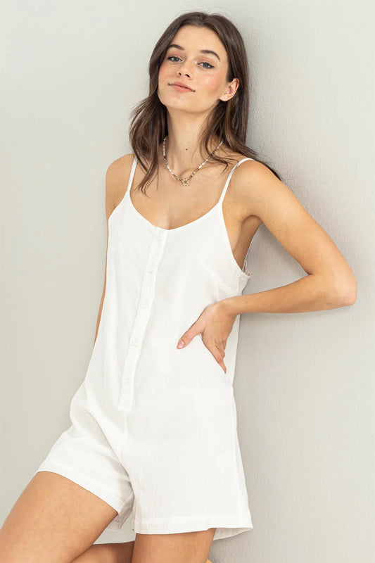 Sense of Style Button-Front Sleeveless Off White Romper
