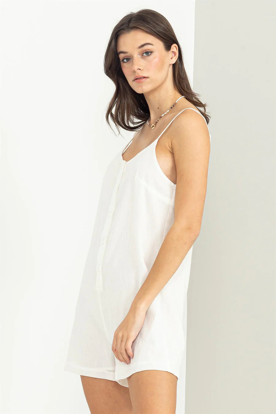 Sense of Style Button-Front Sleeveless Off White Romper