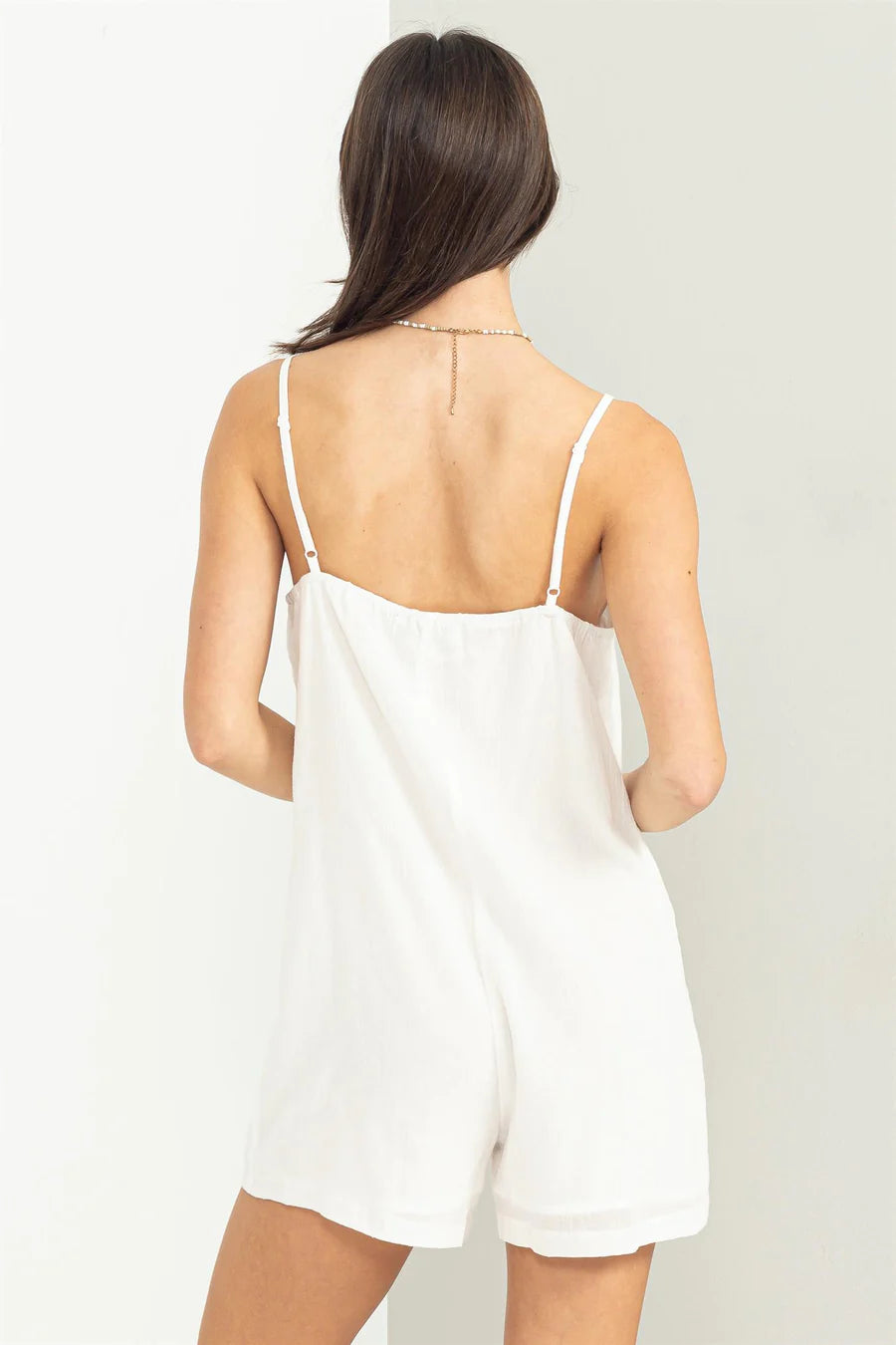 Sense of Style Button-Front Sleeveless Off White Romper