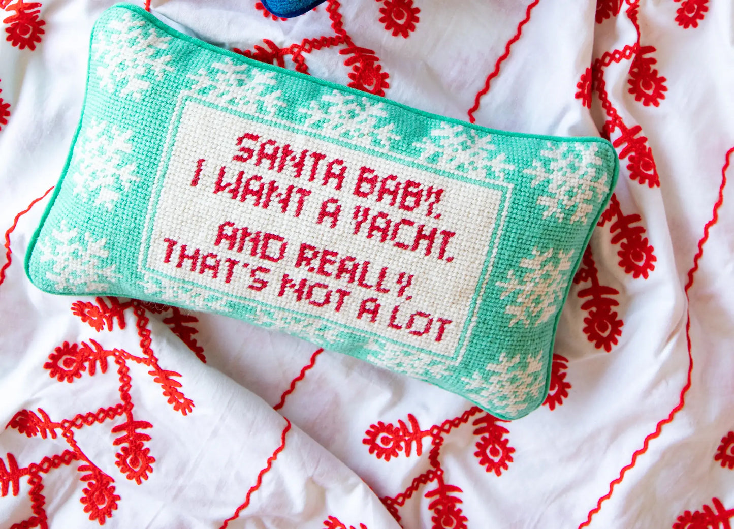 Santa I Want a Yacht Needlepoint Christmas Pillow