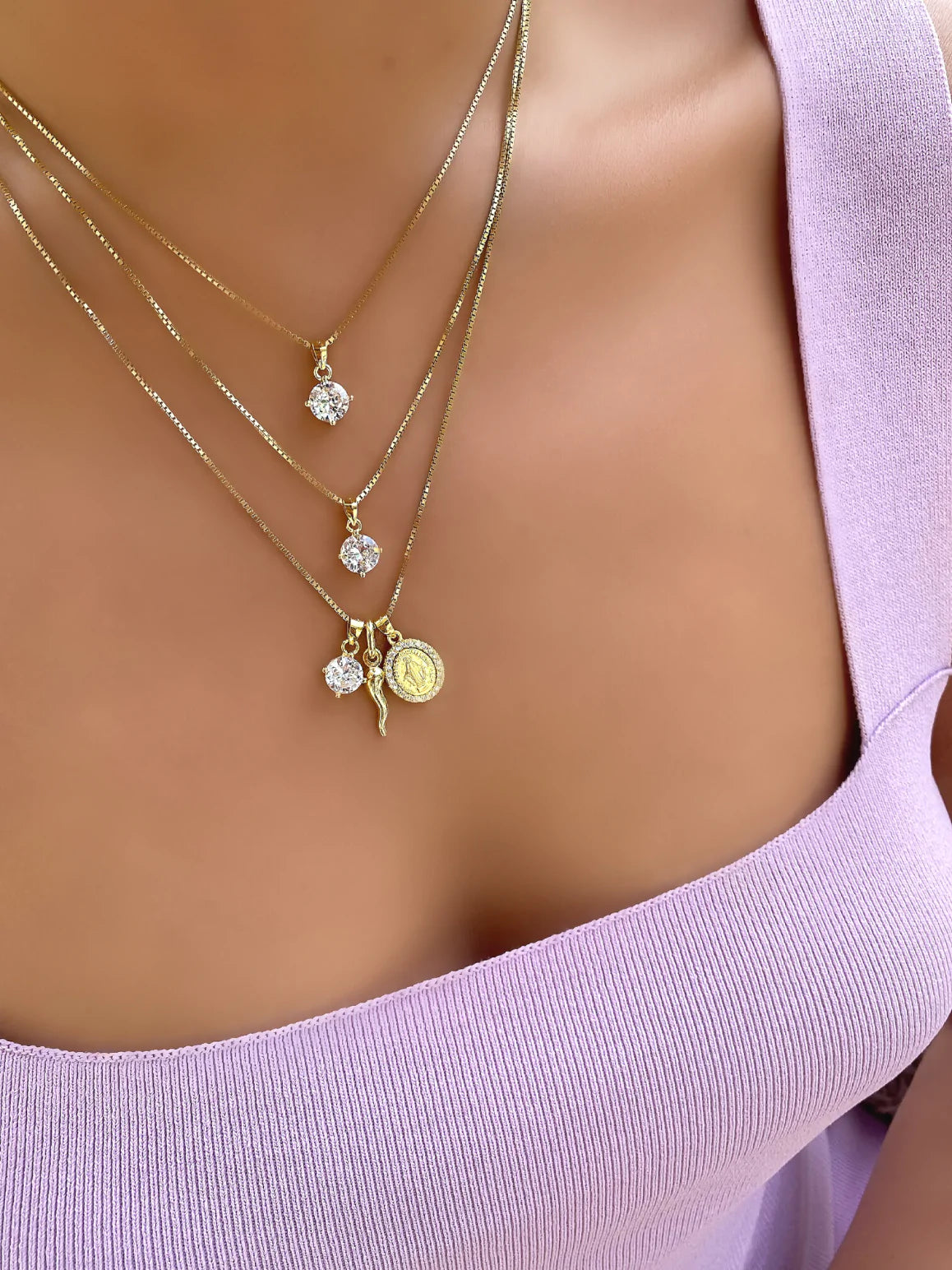 Sardegna Small Gold Cornicello and Diamante Madonna 17