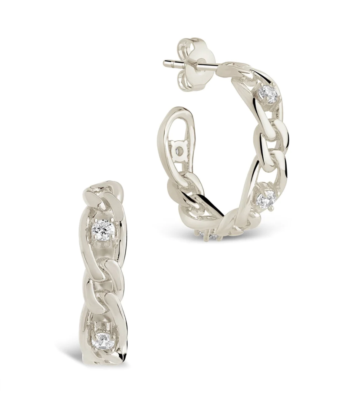 CZ Studded Figaro Link Hoop Earrings