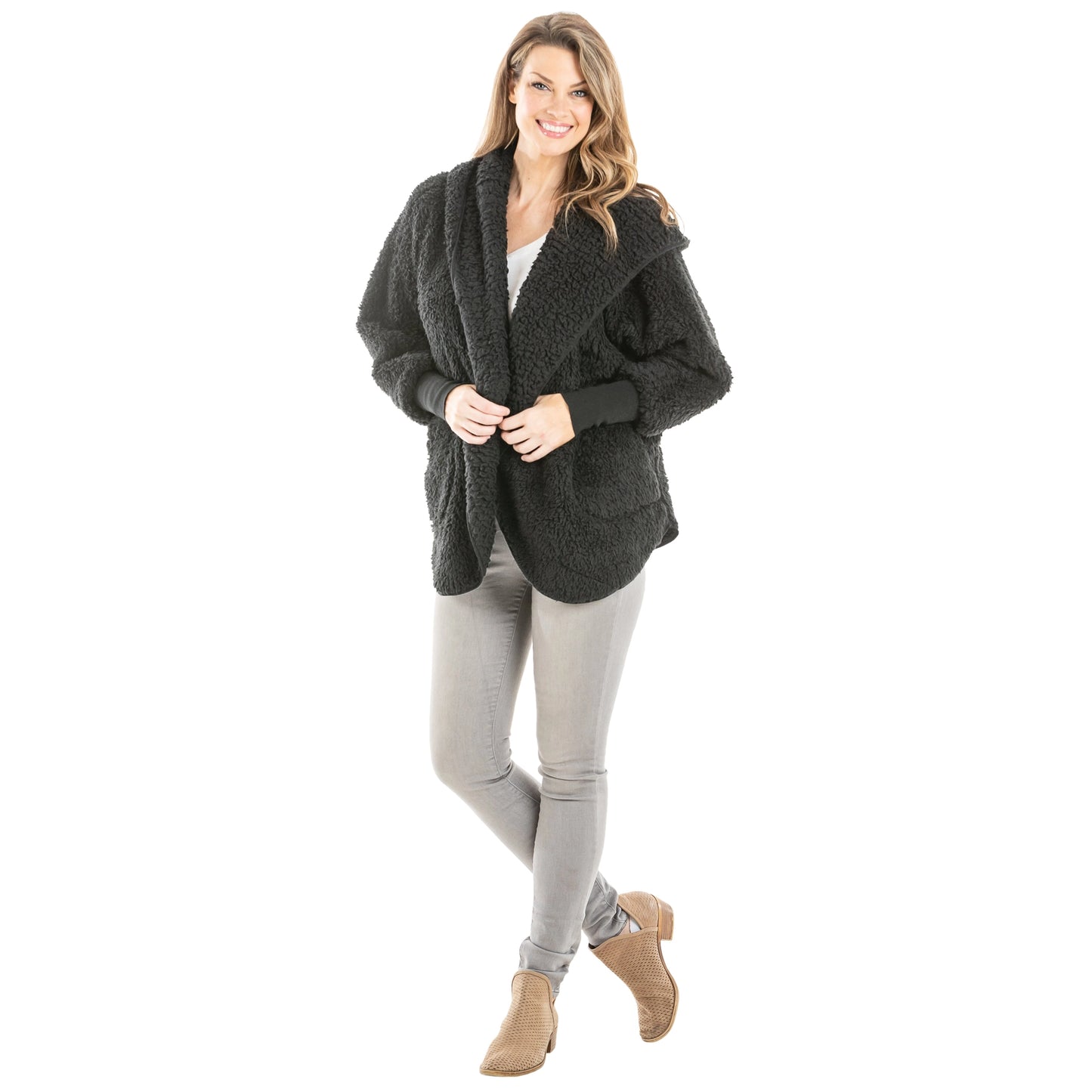 Black Sherpa Body Wrap/Cardigan for Women Hoodie