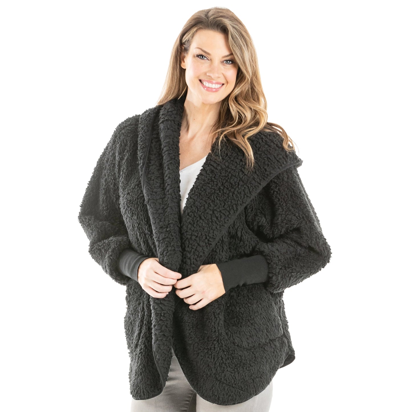 Black Sherpa Body Wrap/Cardigan for Women Hoodie