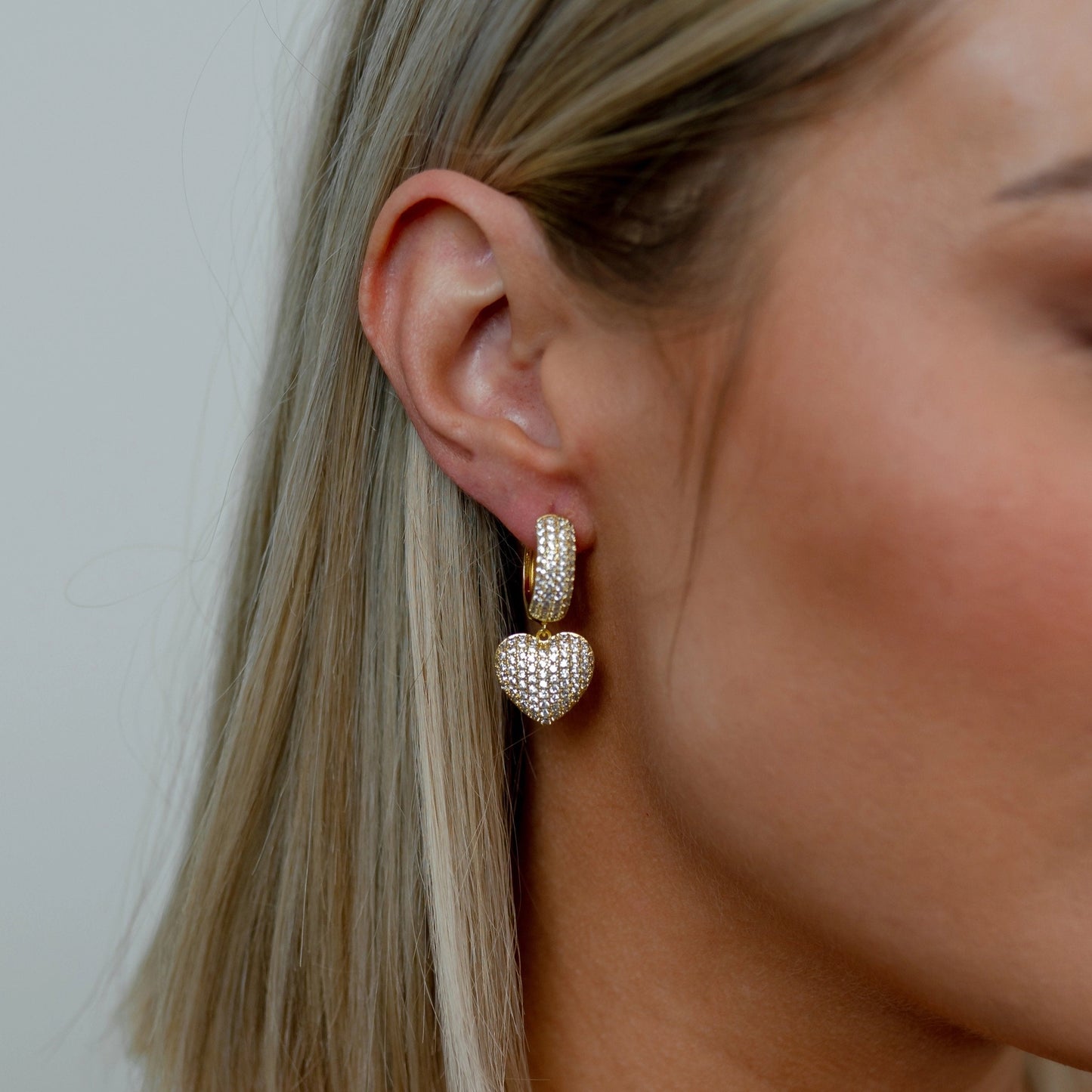 Sparkle Heart Charm Huggies Earrings