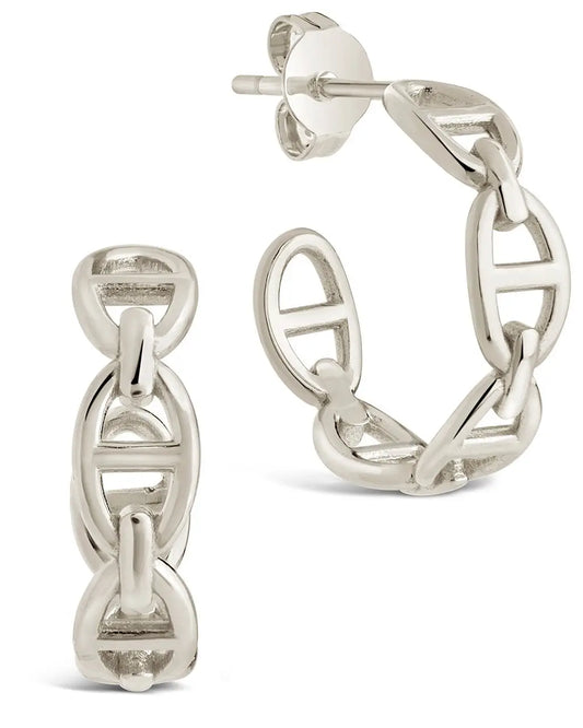 Sterling Silver Anchor Chain Hoops in Silver