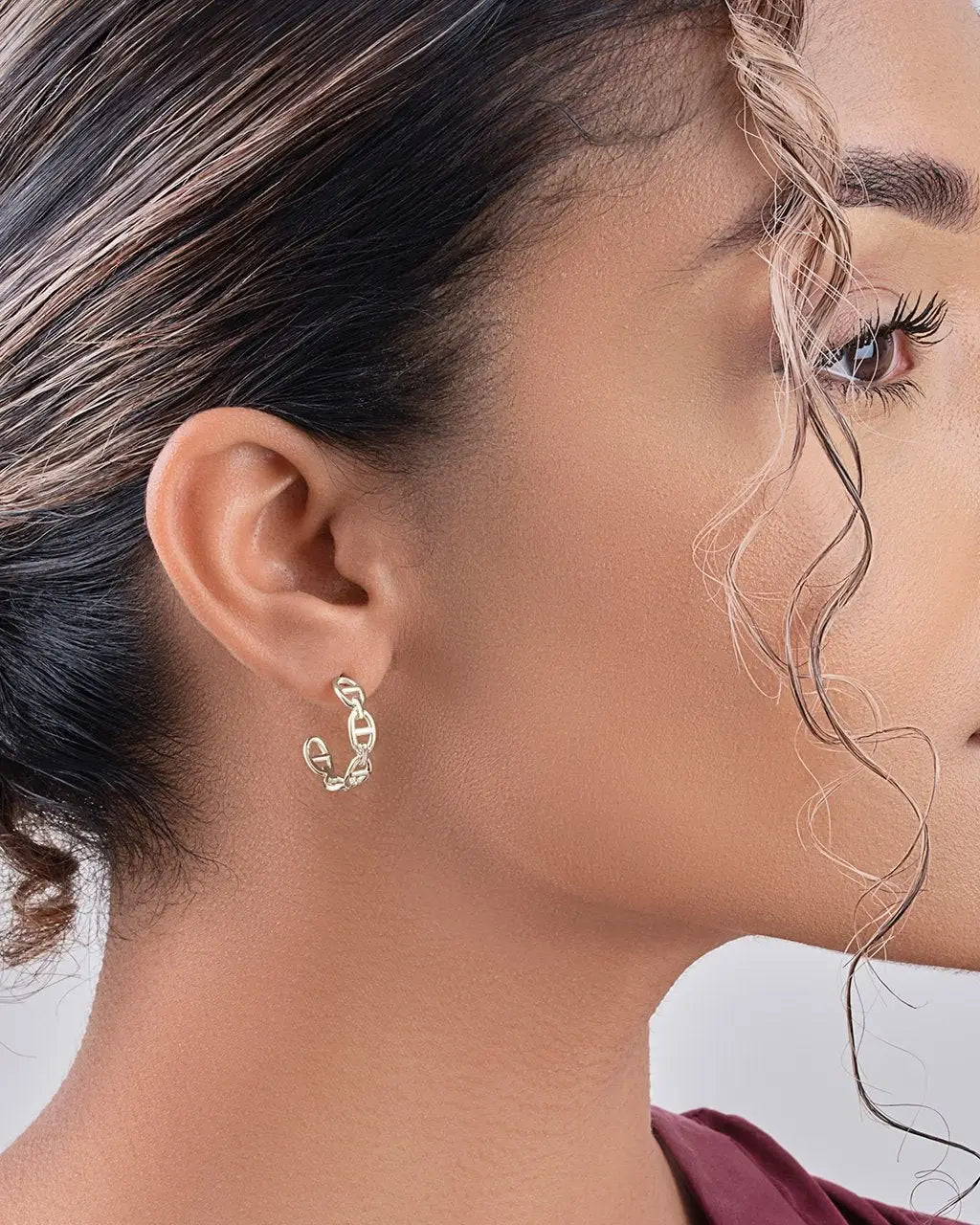 Sterling Silver Anchor Chain Hoops in Silver