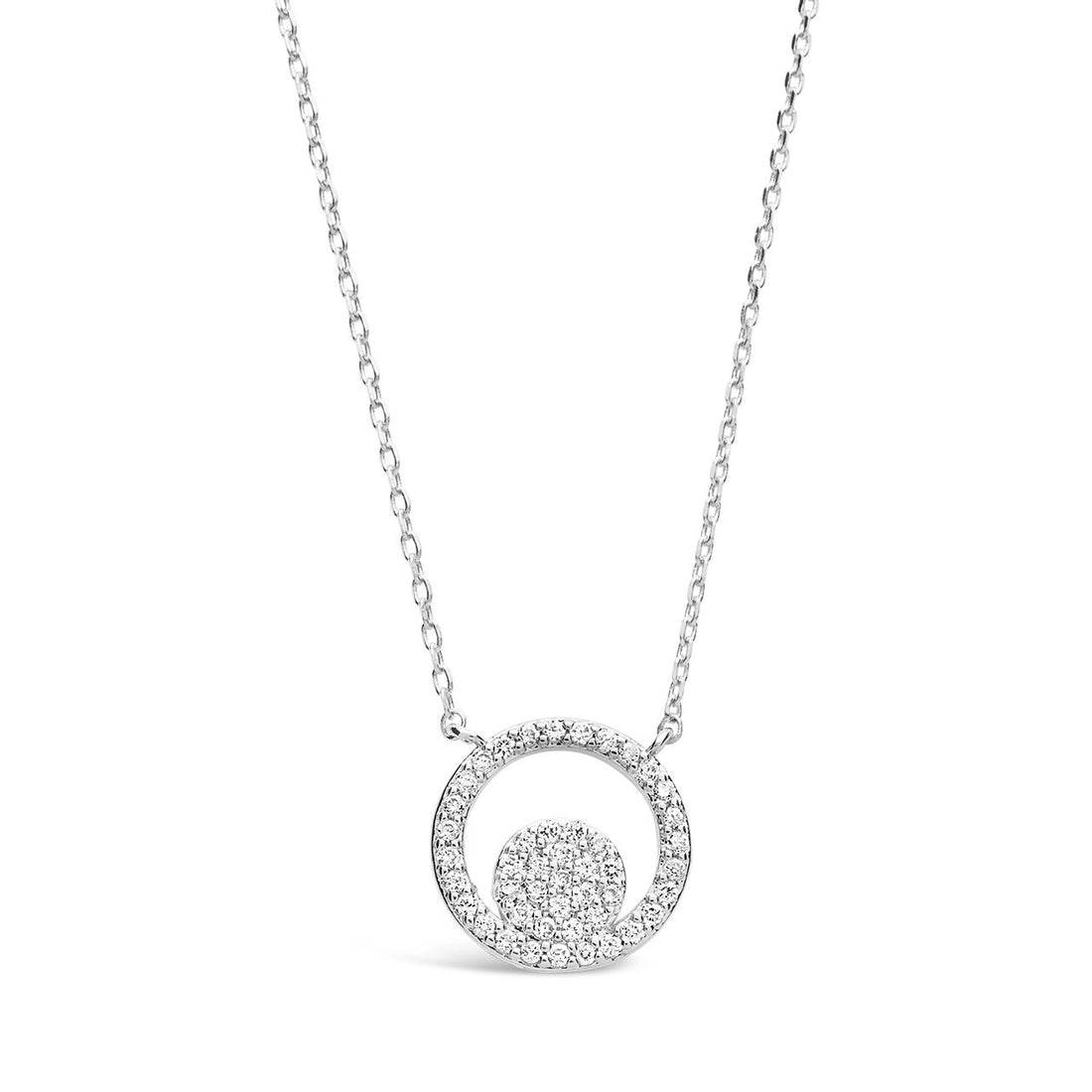 Sterling Silver CZ Circle Pendant Necklace