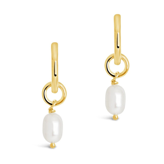 Sterling Silver Pearl Drop Hoop Earrings