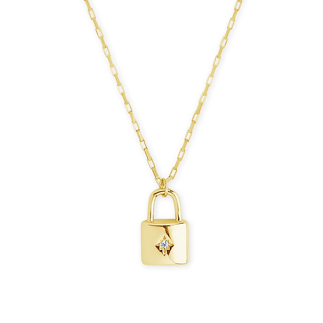Sterling Silver Simple CZ Lock Necklace