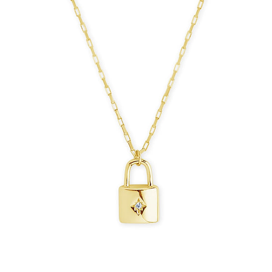Sterling Silver Simple CZ Lock Necklace