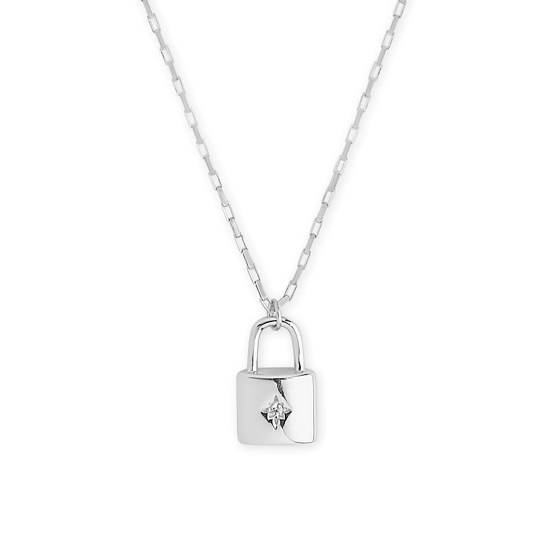 Sterling Silver Simple CZ Lock Necklace