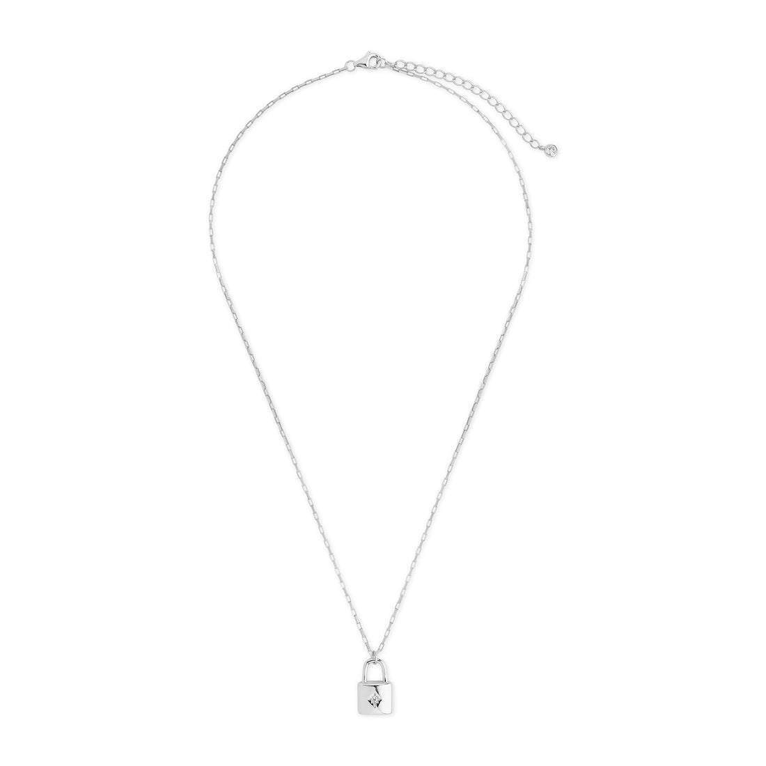 Sterling Silver Simple CZ Lock Necklace