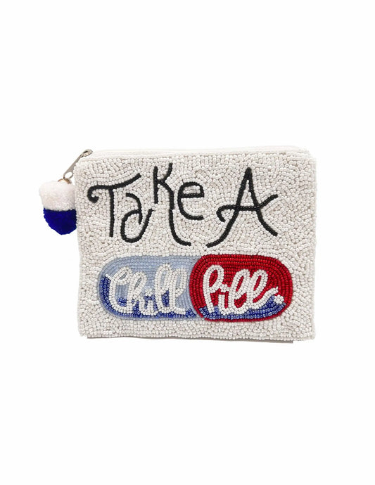 TAKE A CHILL PILL Beaded Coin Purse