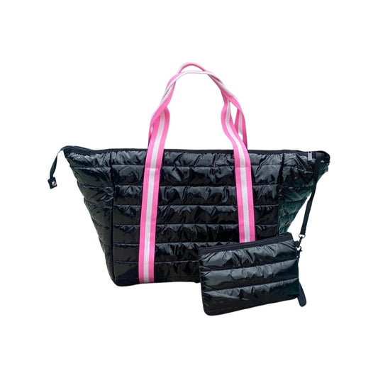 The Cassie Weekender Puffer Black Metallic w/Pink Striped Strap