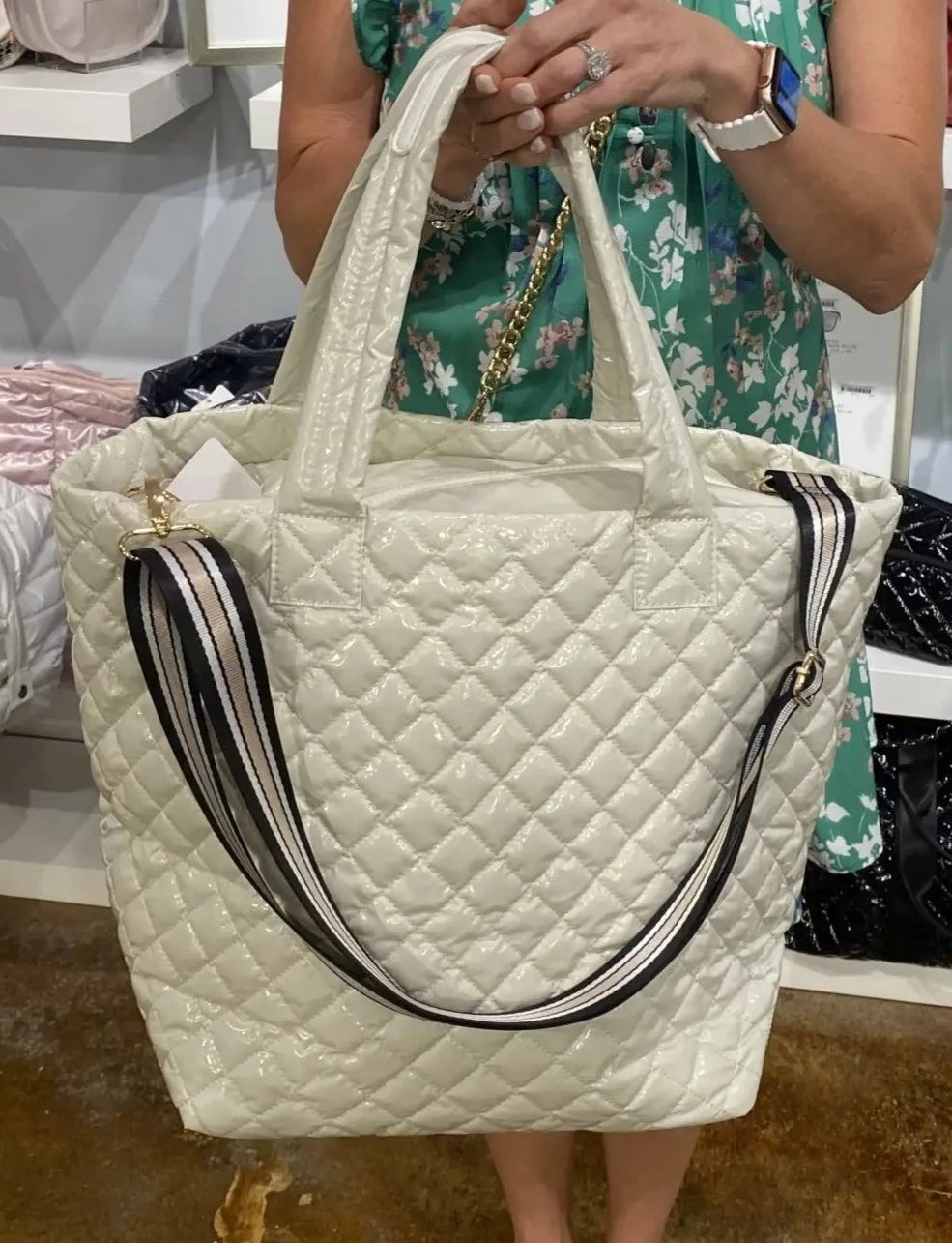 The Debra Diamond Almond Patent Tote