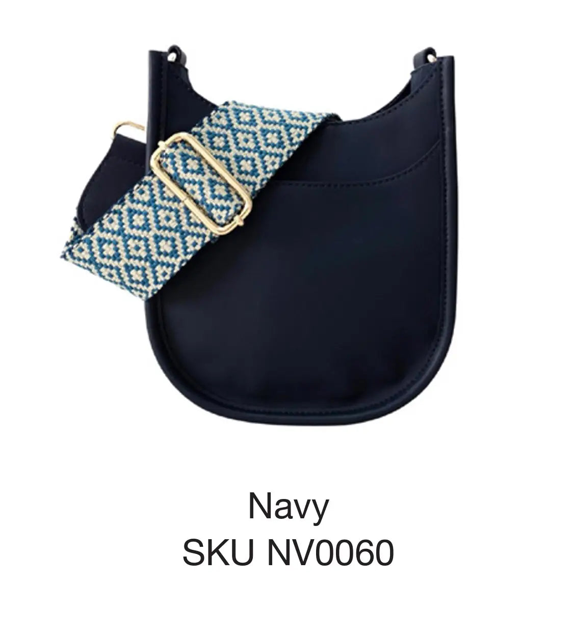 Vegan Leather Small Navy Crossbody W/diamond Guitar Strap
