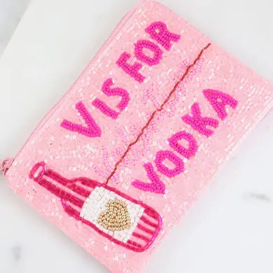 V is for Valentine Beaded Coin Purse / Pouch Pink