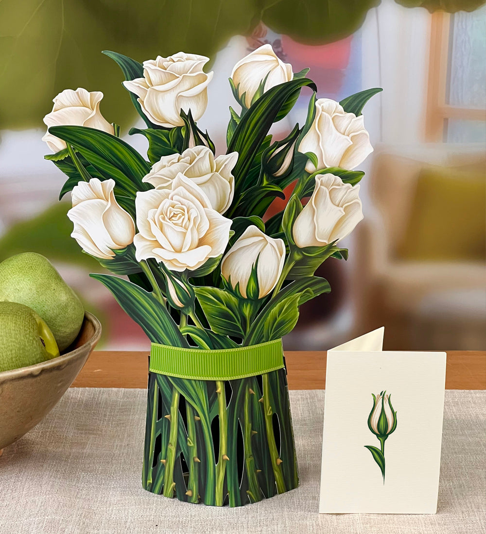 White Roses Pop Up Flower Bouquet