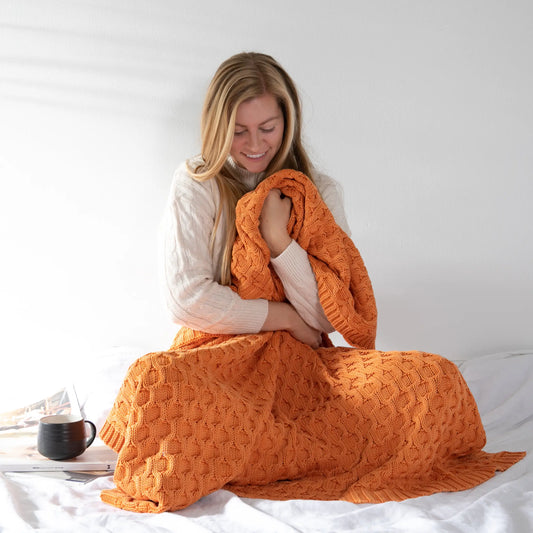 Washed curvy - orange - 100% cotton throw blanket