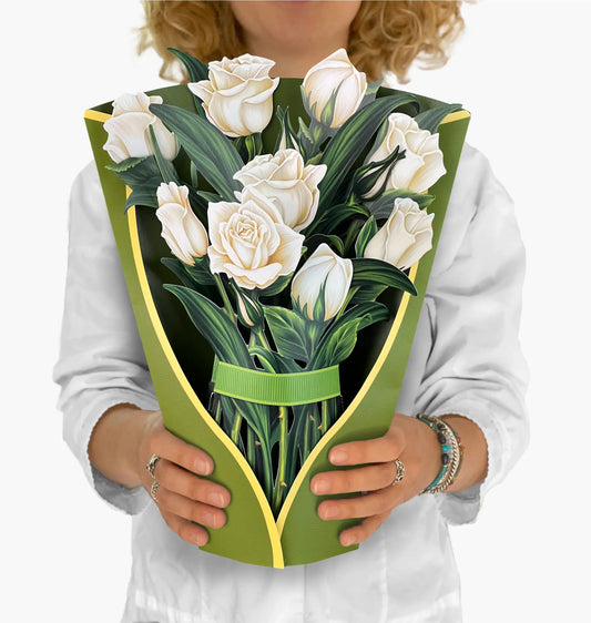 White Roses Pop Up Flower Bouquet