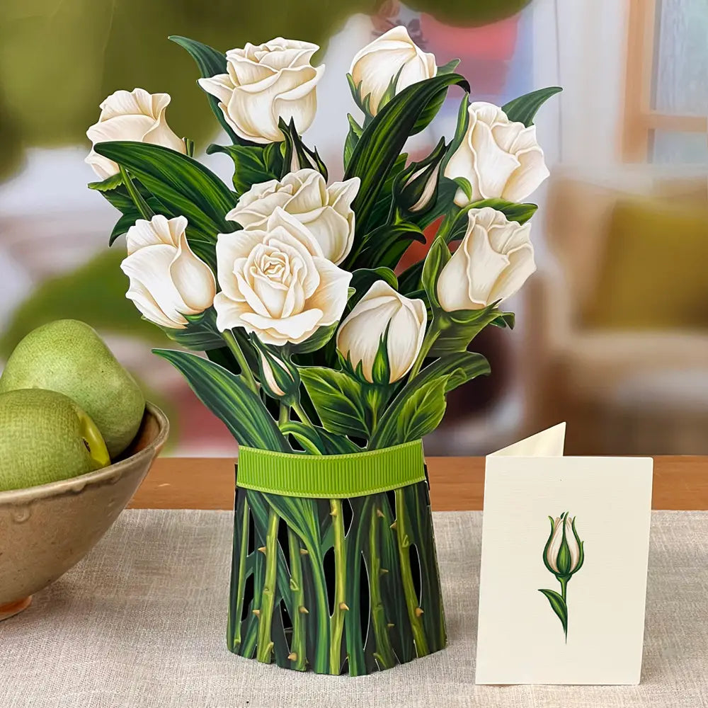 White Roses Pop Up Flower Bouquet