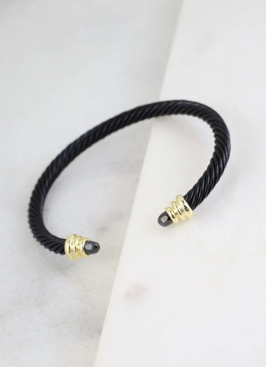 Windham Cable Cuff Bracelet with Accent Ends Black