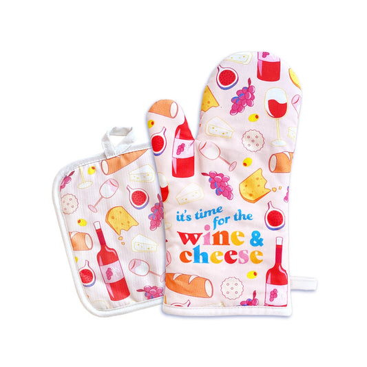 Wine and Cheese Oven Mitt/ Pot Holder Set
