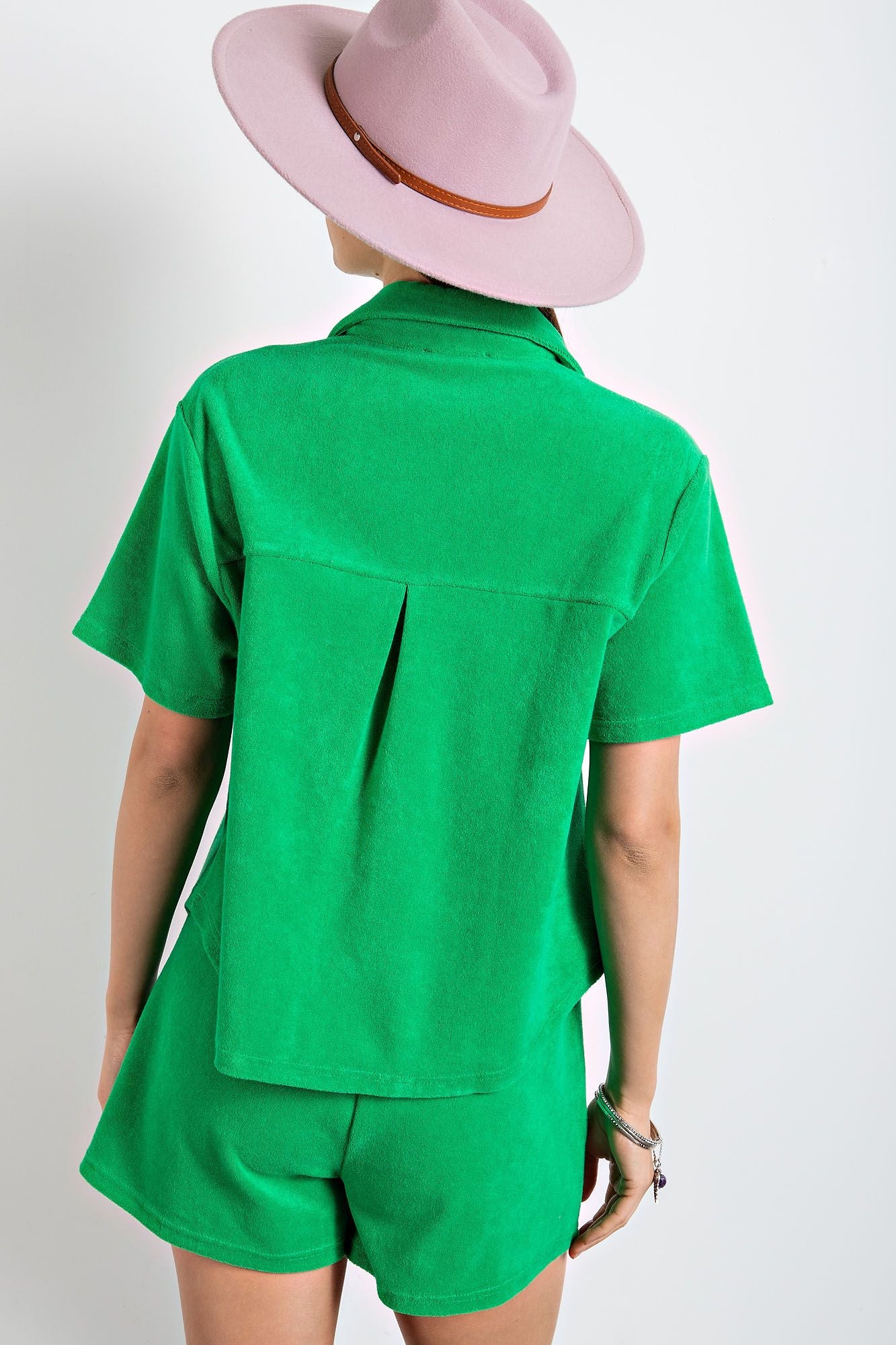 Button Down Short Sleeve Terry Towel Shirt in 3 Colors