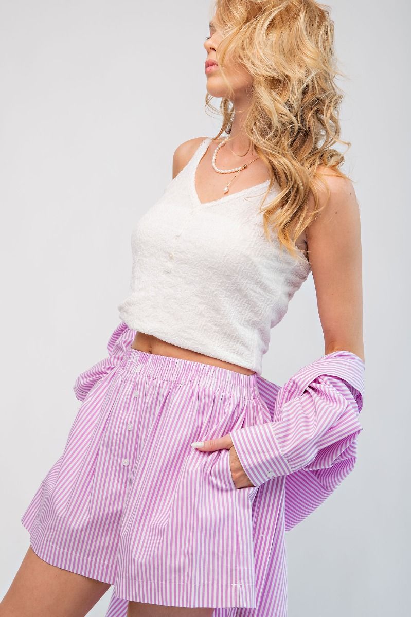Cotton Voile Boxer Striped Shorts in 3 Colors