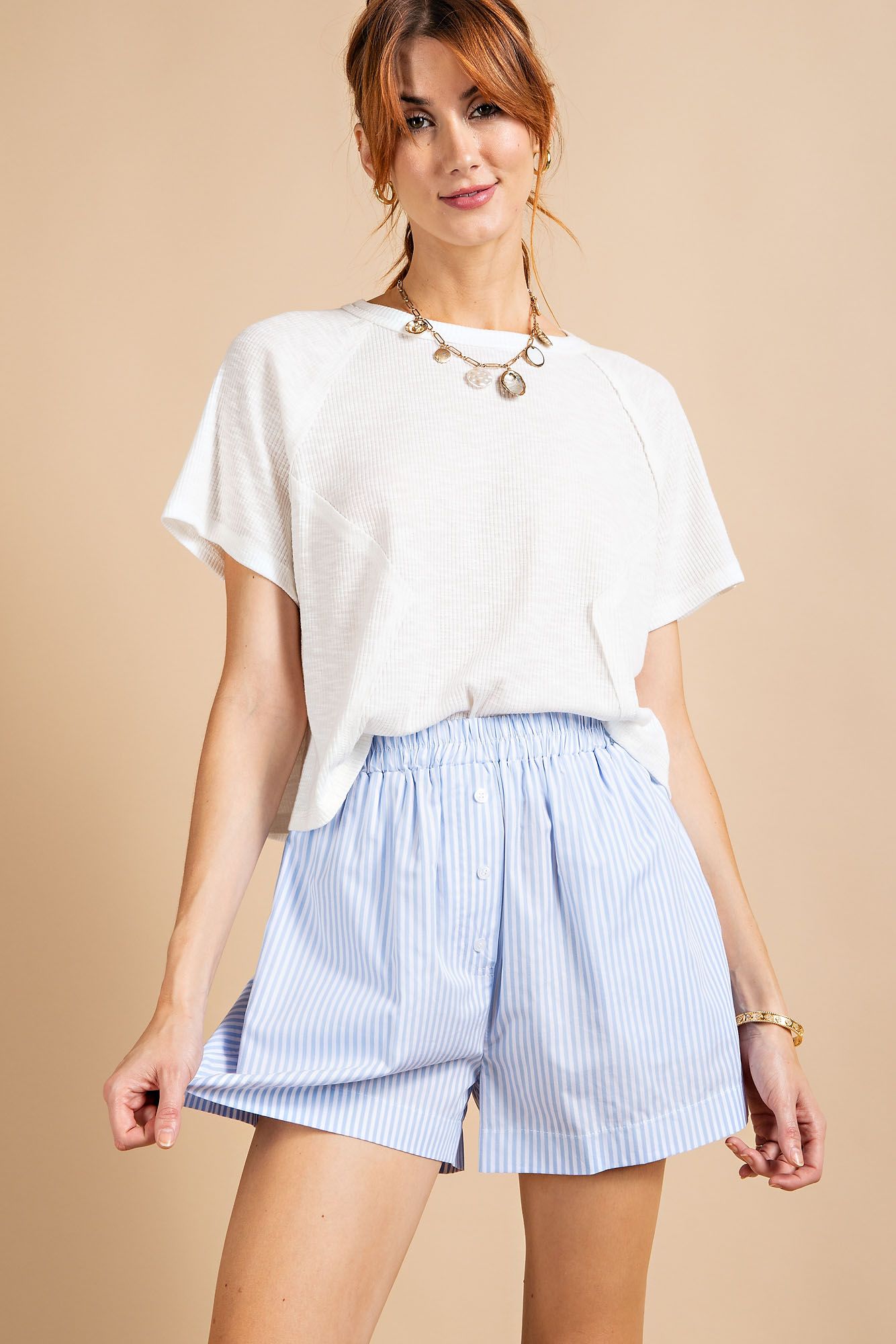 Cotton Voile Boxer Striped Shorts in 3 Colors