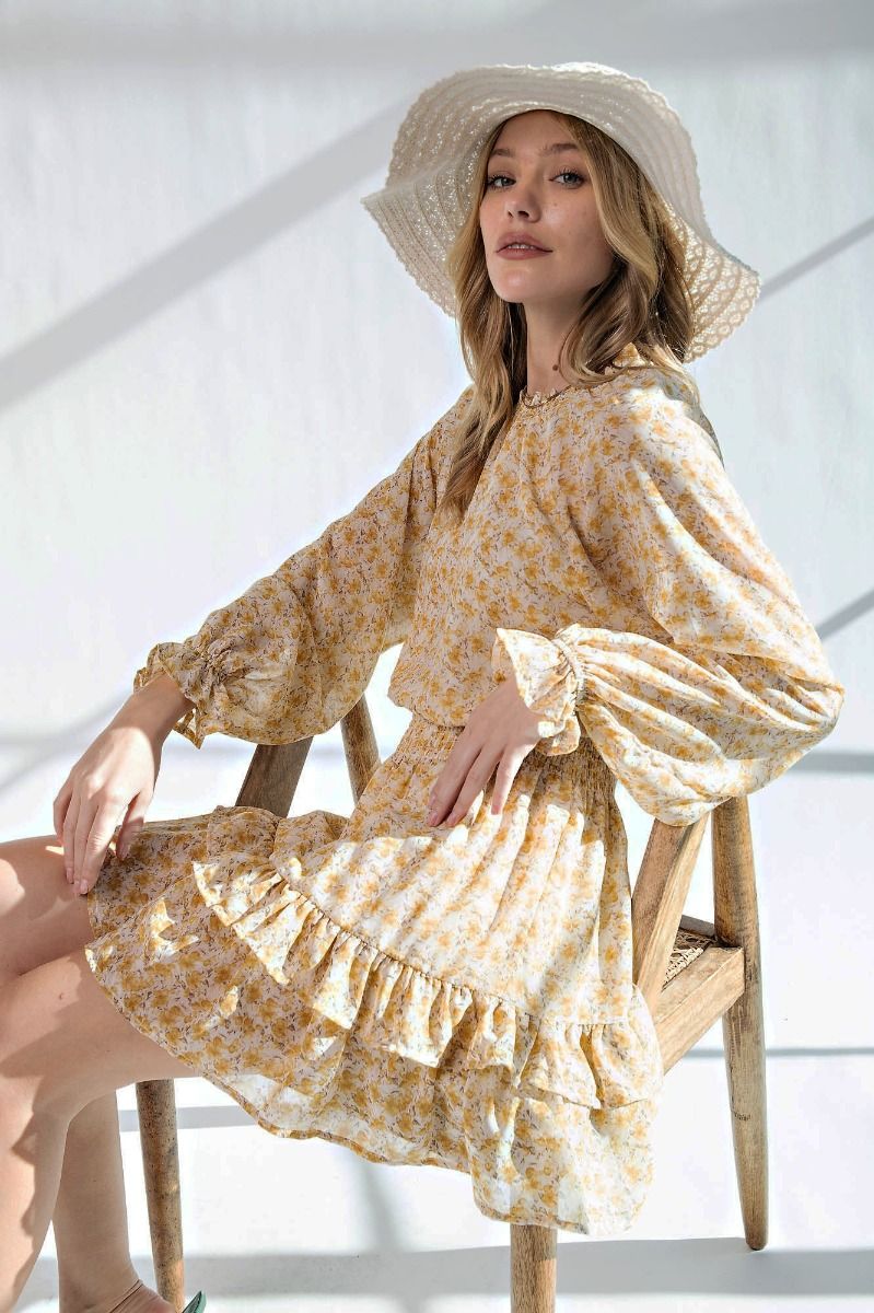 Floral Printed Chiffon Mini Dress