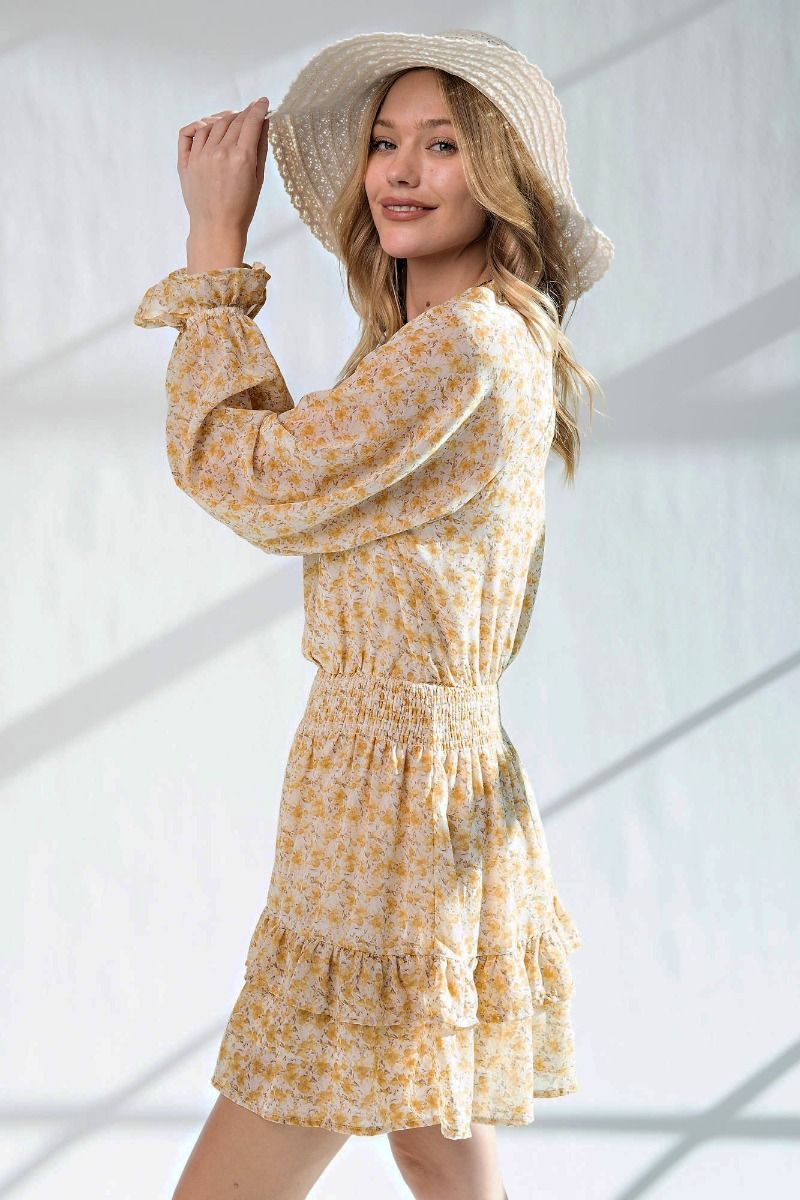 Floral Printed Chiffon Mini Dress