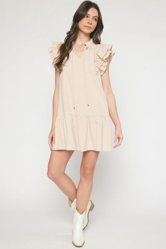 V-neck ruffle sleeve tiered mini dress