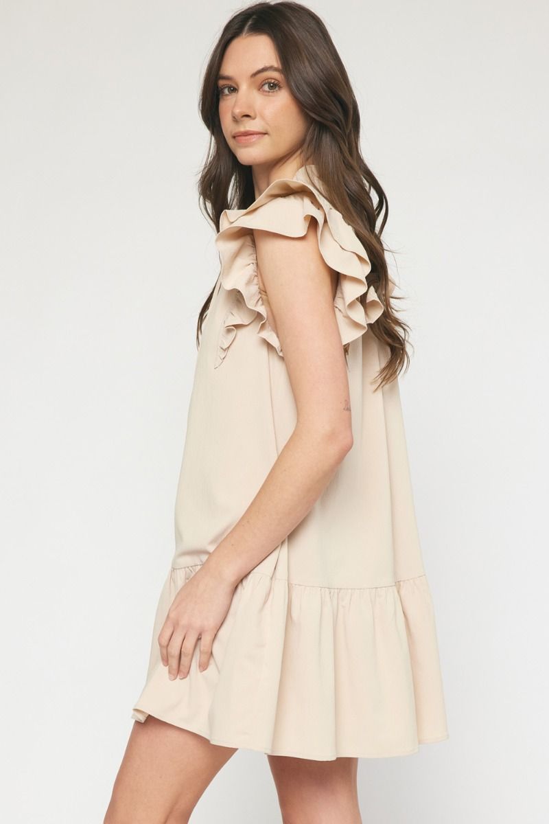 V-neck ruffle sleeve tiered mini dress