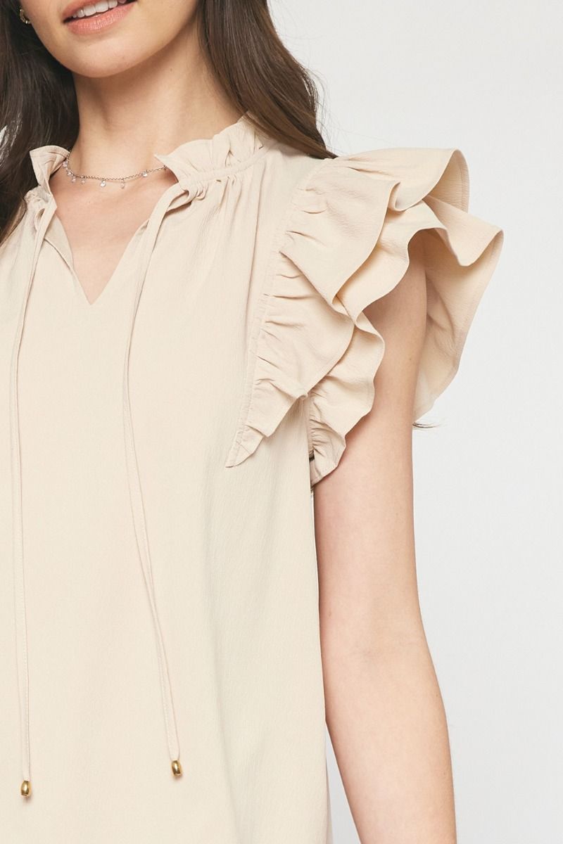 V-neck ruffle sleeve tiered mini dress