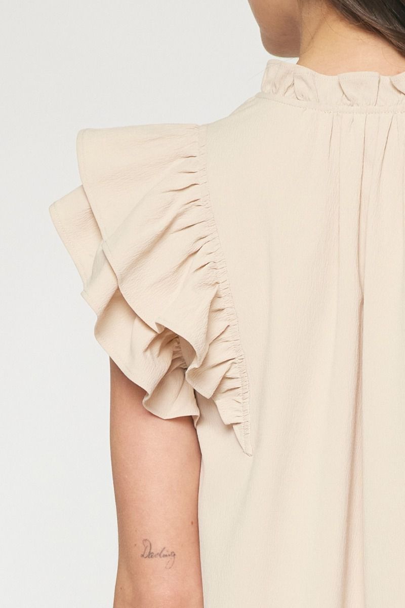 V-neck ruffle sleeve tiered mini dress