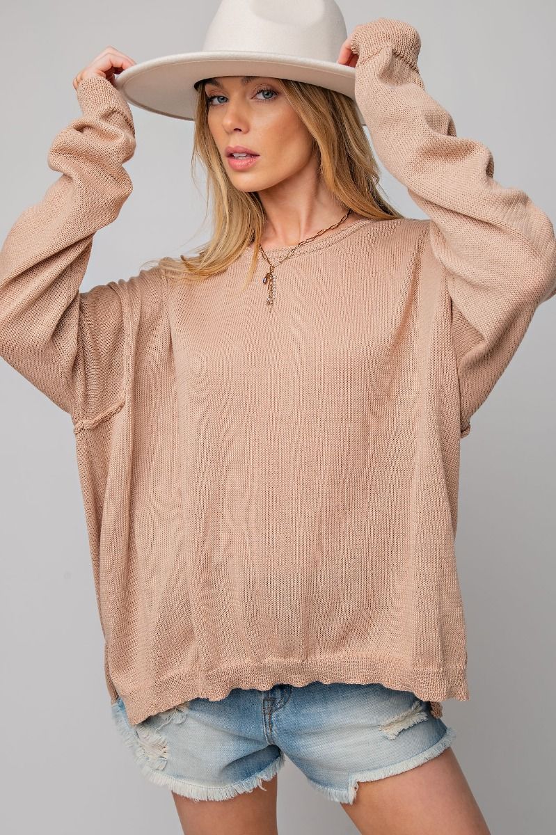 Knitted Solid Sweater in Light Mocha