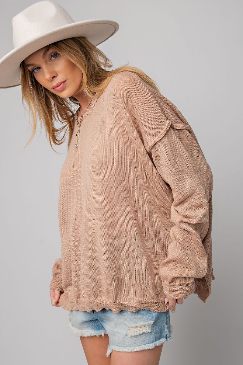 Knitted Solid Sweater in Light Mocha