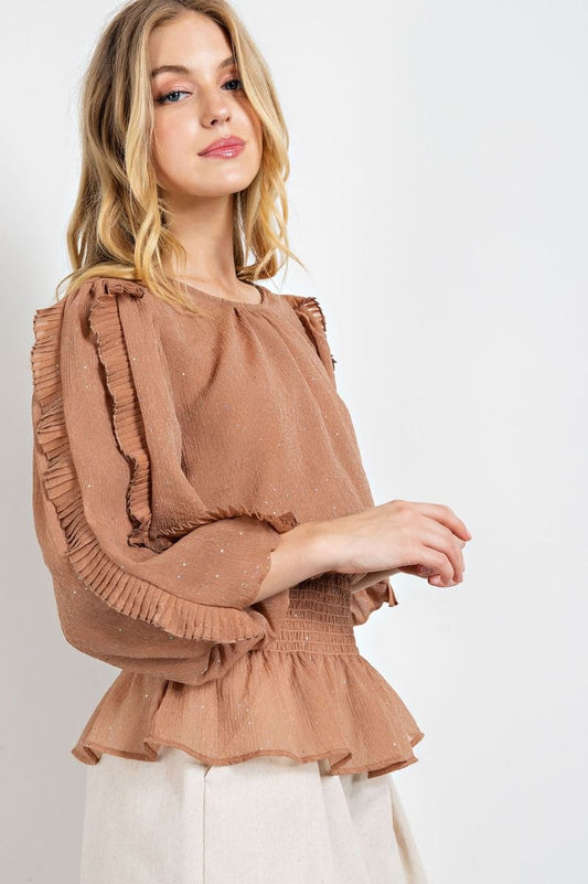 Crinkle Chiffon Peplum Top / Shirt in 2 Colors