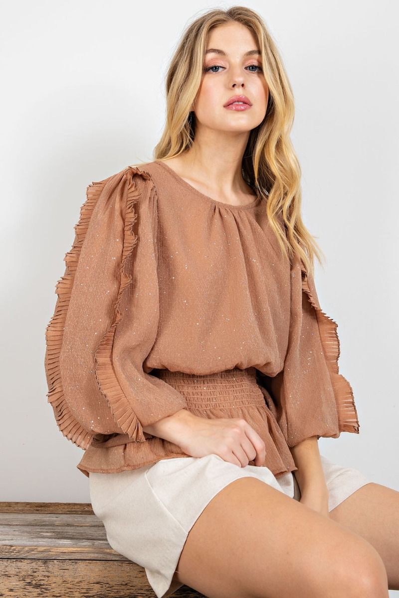 Crinkle Chiffon Peplum Top / Shirt in 2 Colors