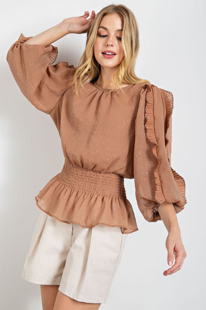 Crinkle Chiffon Peplum Top / Shirt in 2 Colors