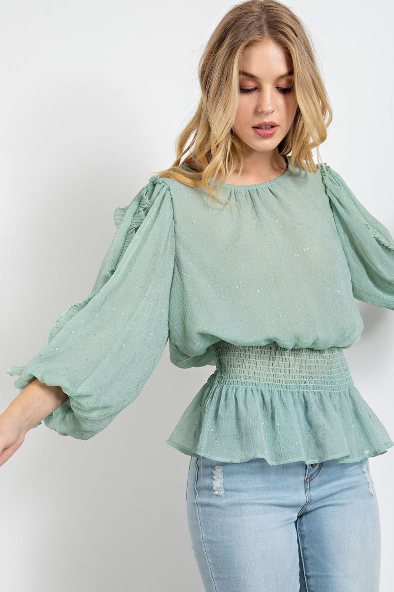 Crinkle Chiffon Peplum Top / Shirt in 2 Colors