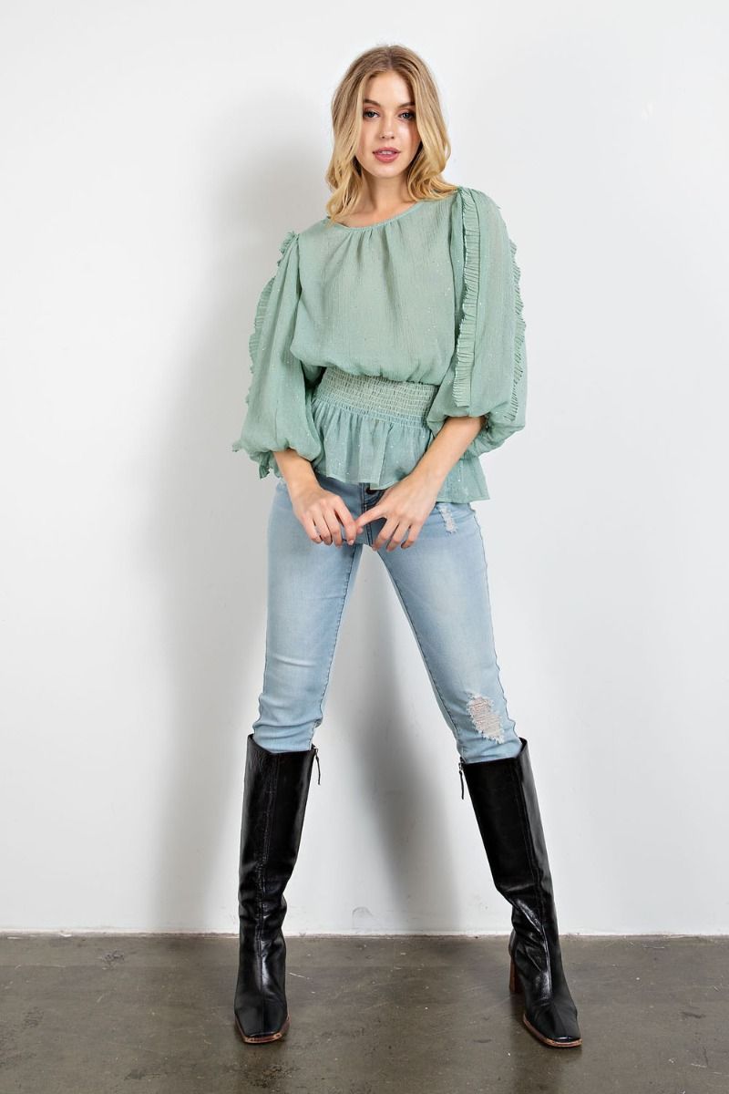 Crinkle Chiffon Peplum Top / Shirt in 2 Colors
