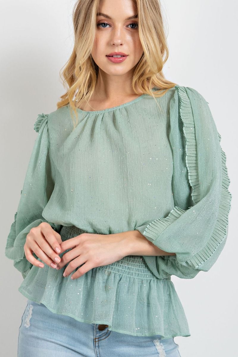 Crinkle Chiffon Peplum Top / Shirt in 2 Colors